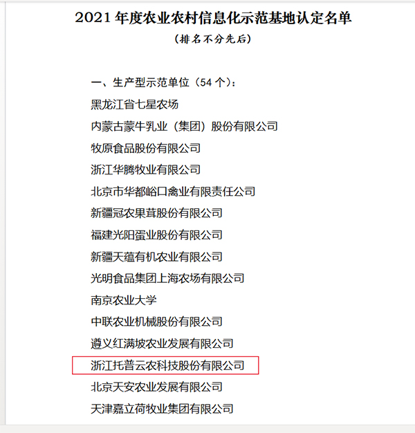 托普云農(nóng)入選2021年度全國農(nóng)業(yè)農(nóng)村信息化示范基地